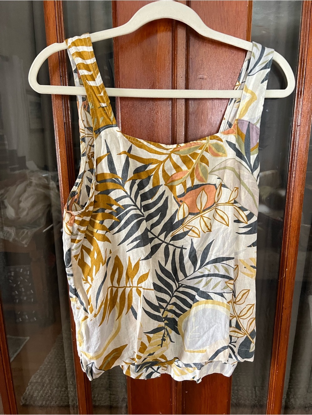 Button Front Tropical Print Tank Top 100% Linen - Picture 3 of 13